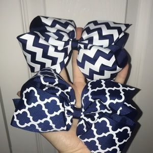 Set of 2 navy and white patterned bows!